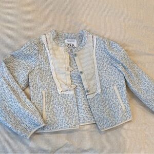 Zara Kids Limited Edition Collection Cream and Blue Textured Jacket